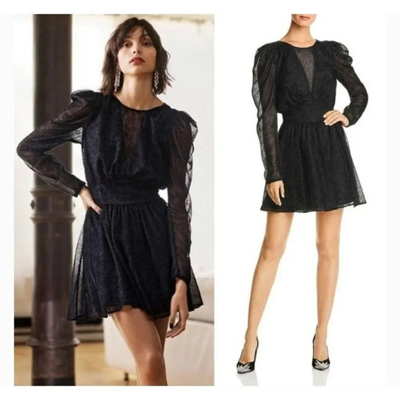 New LINI Gemma Velvet Polka Dot Long Sheer Sleeves Mini Cocktail Dress S - Picture 1 of 13